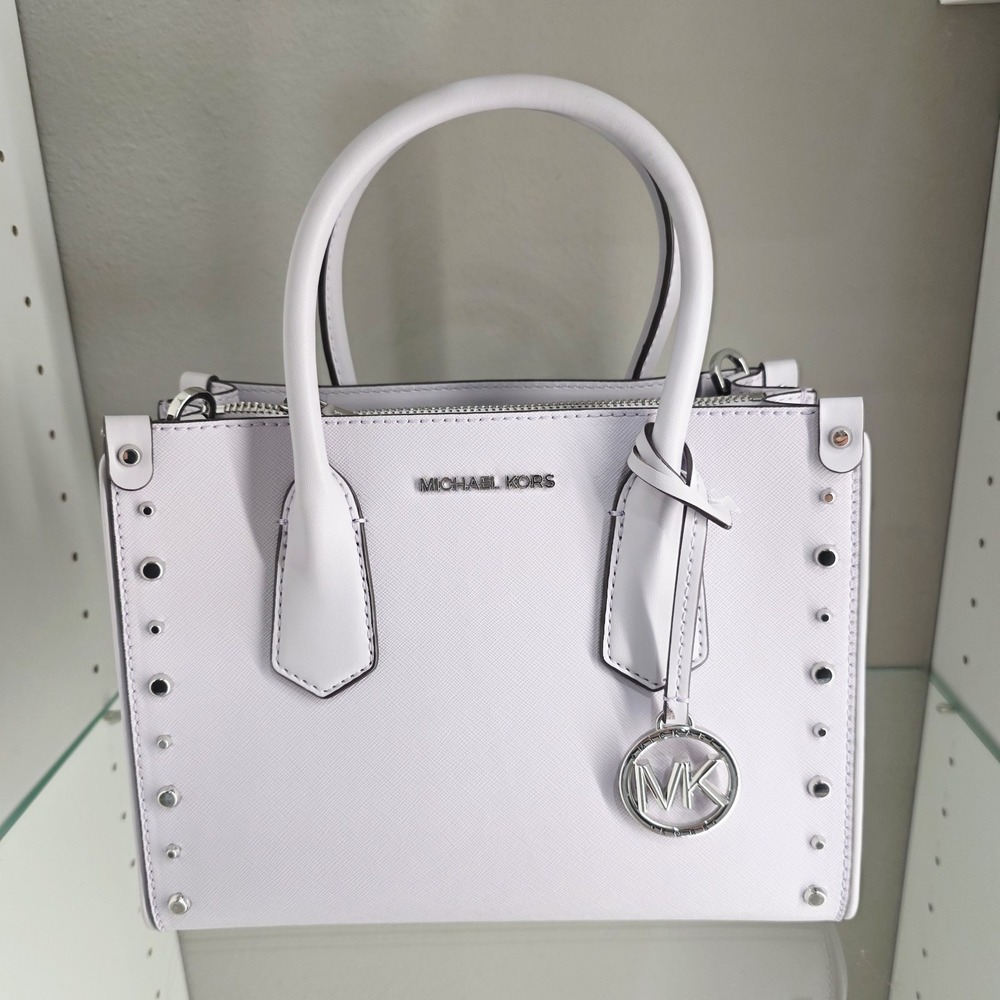 MICHAEL KORS MAPLE STUD OPTIC LAVANDER LEATHER MEDIUM SATCHEL BAG - Picture 1 of 10